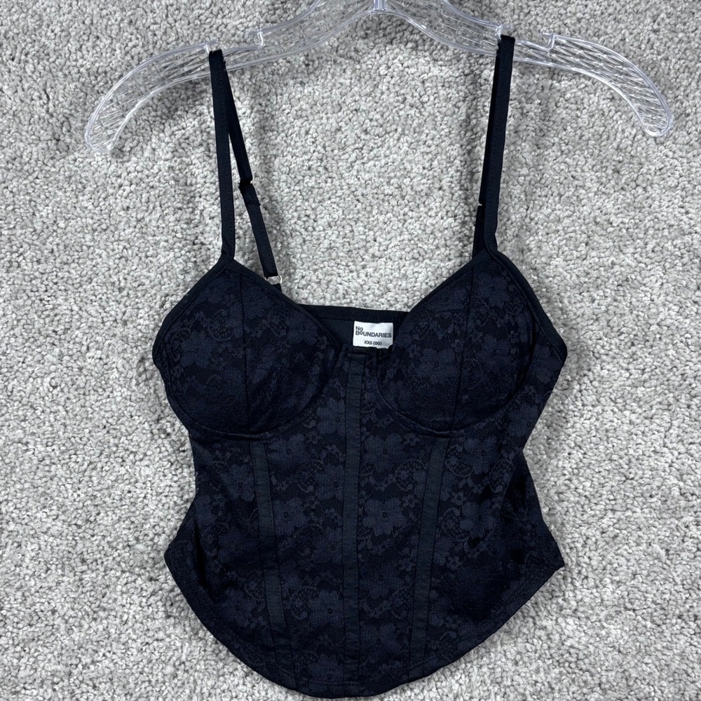 No Boundaries Womens Black Floral Lace Corset Top Bustier XXS 00 NB15100150682